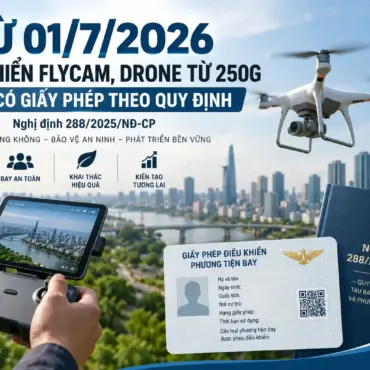 Từ 01/7/2026, điều khiển Flycam, Drone từ 250g người điều khiển phải có giấy phép điều khiển flycam, drone
