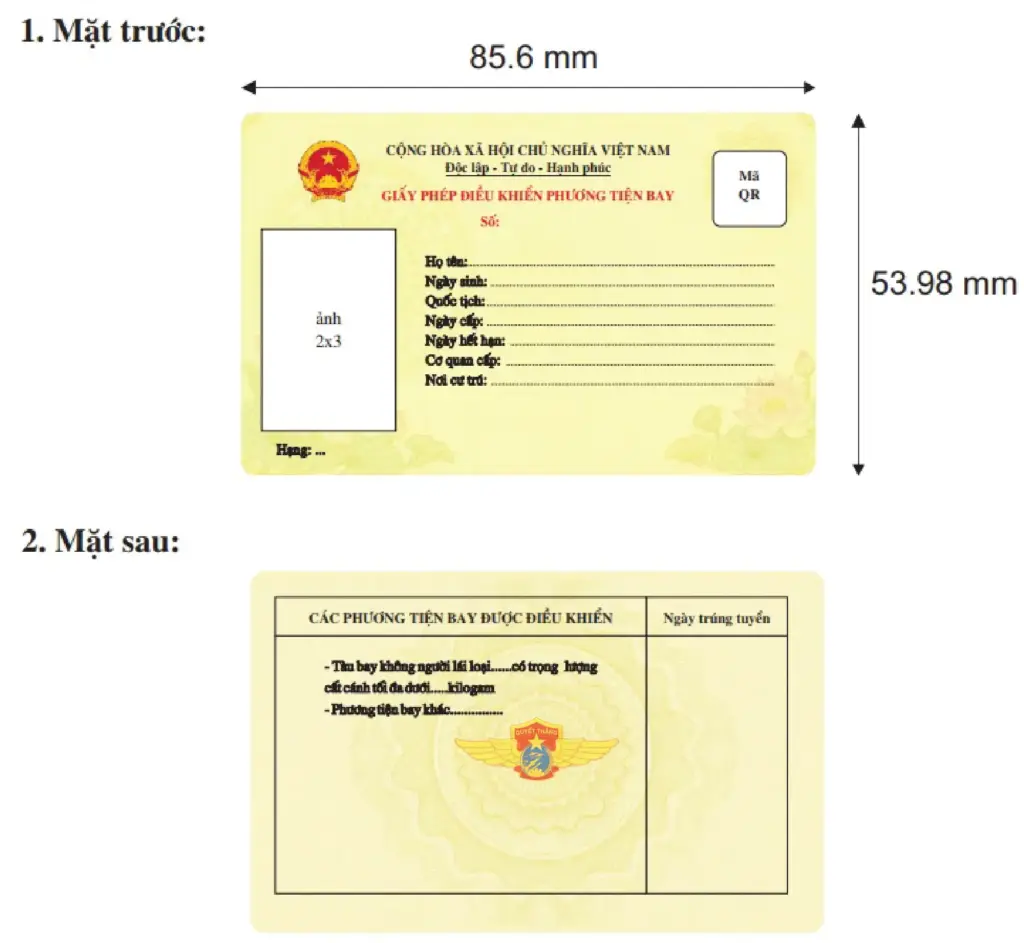 Mẫu giấy phép điều khiển phương tiện bay